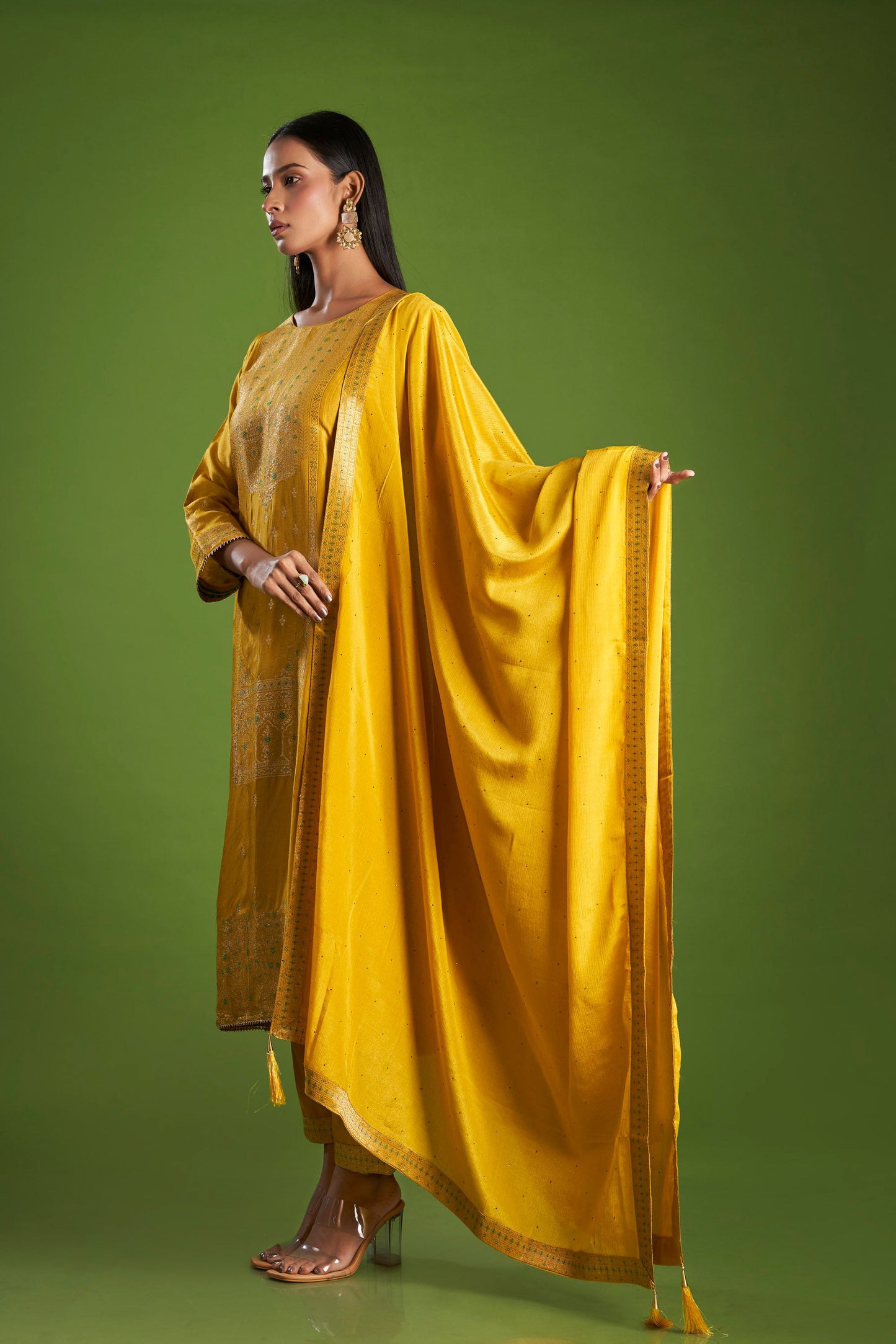 Kanak Yellow Jacquard Kurta Set