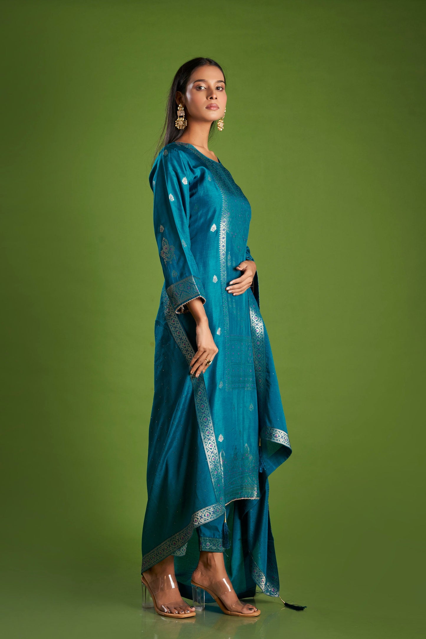 Indrani Blue Jacquard Kurta Set