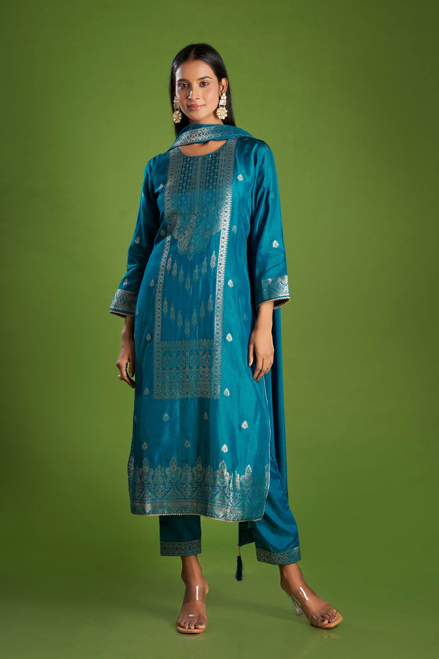 Indrani Blue Jacquard Kurta Set