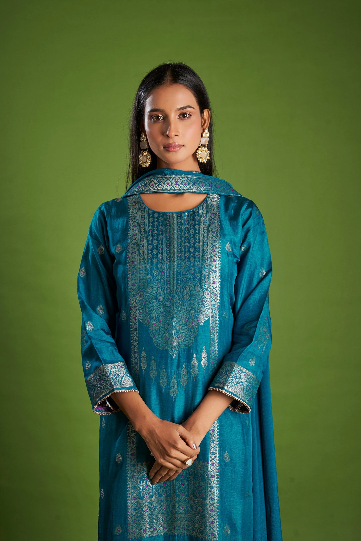 Indrani Blue Jacquard Kurta Set