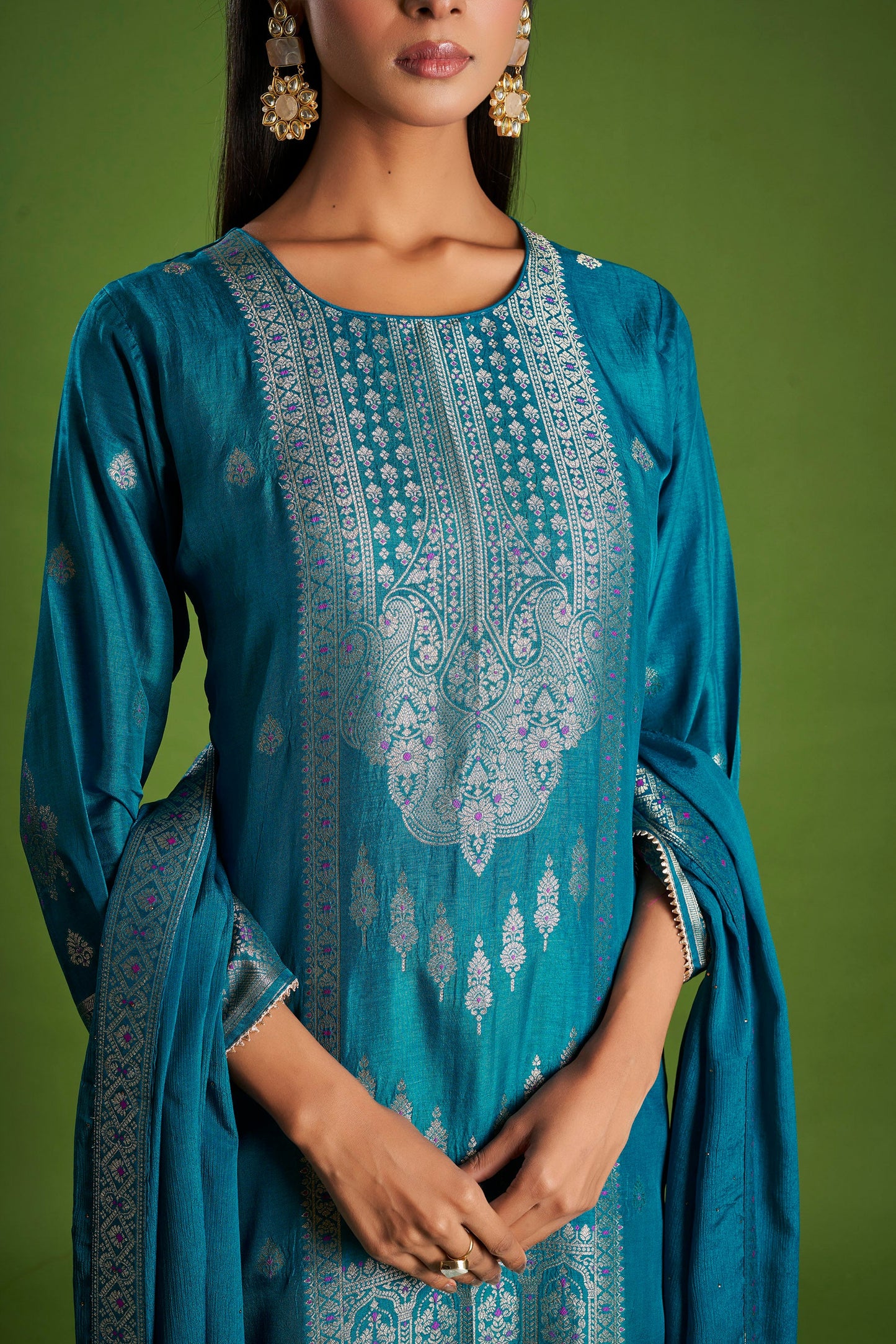 Indrani Blue Jacquard Kurta Set