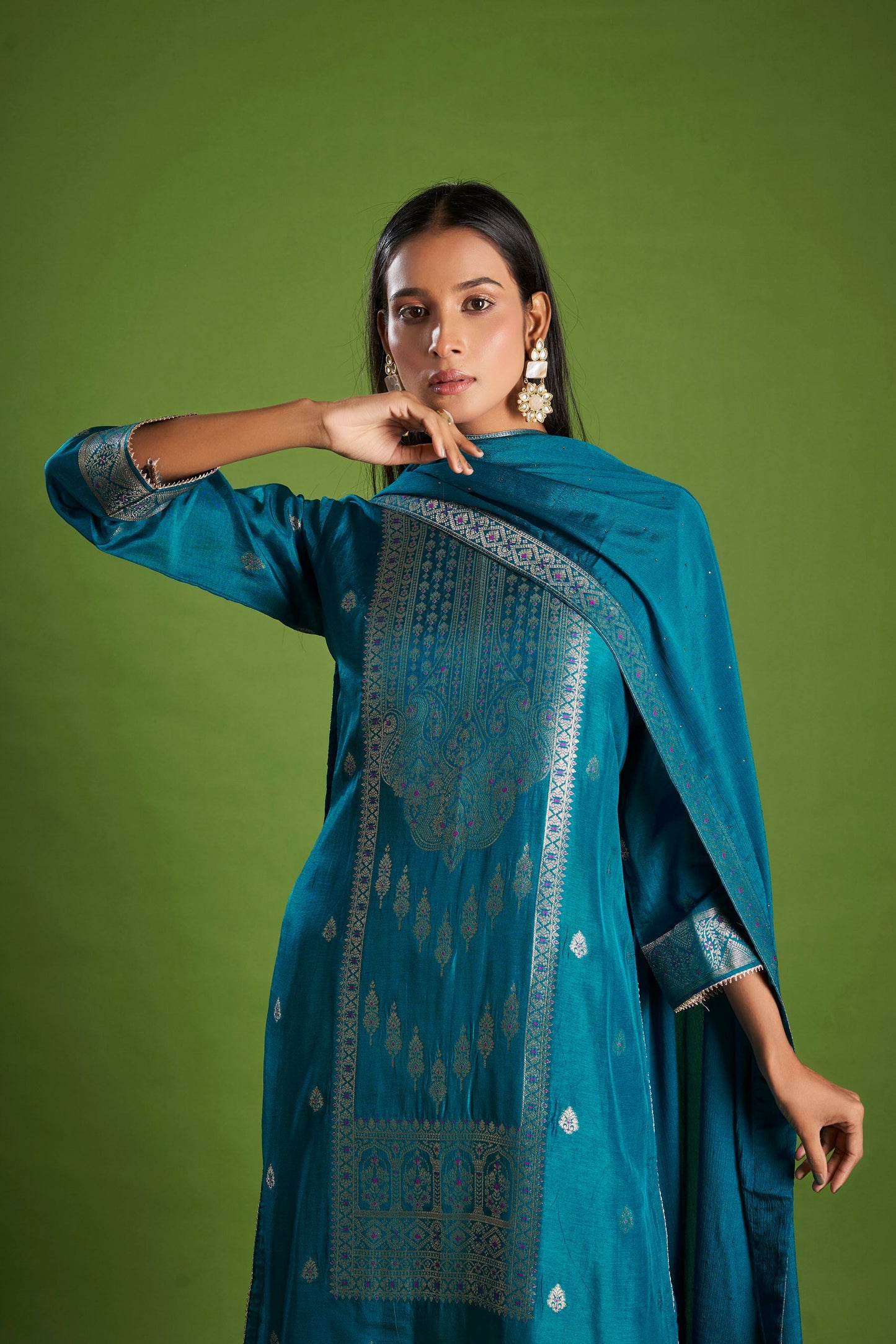 Indrani Blue Jacquard Kurta Set