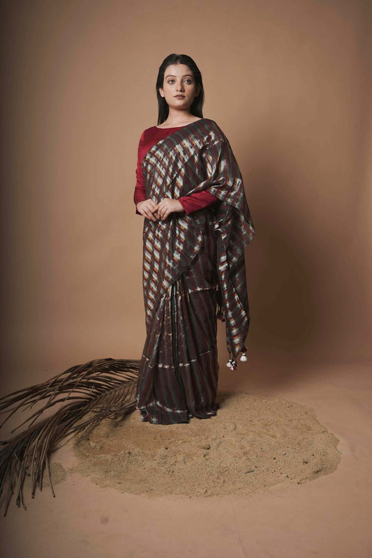 Raagini | Maroon Handloom Cotton Saree