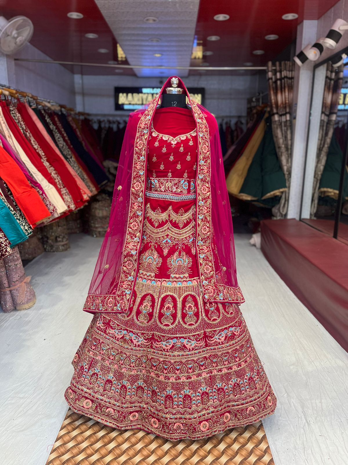 Red Micro Velvet lehenga ( Bazaar )