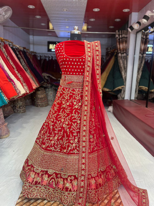 Red Micro Velvet lehenga ( Bazaar )