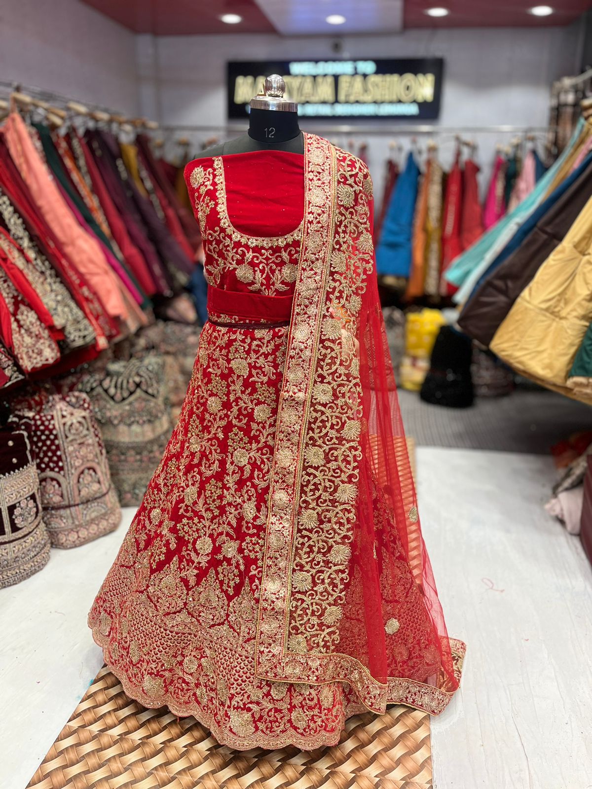 Red Micro Velvet lehenga ( Bazaar )