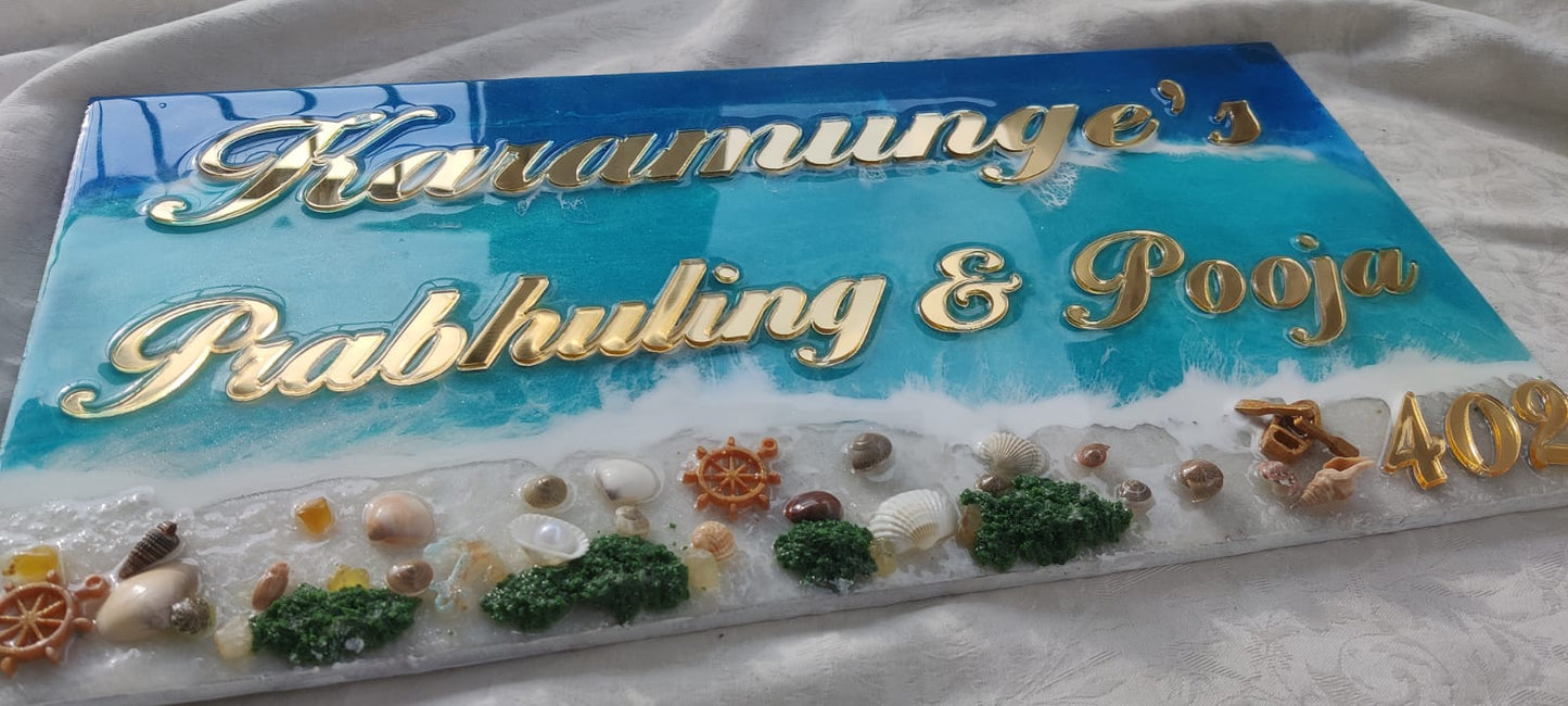 Customizable Resin Art Name Plates - Sea Shells, 18*9