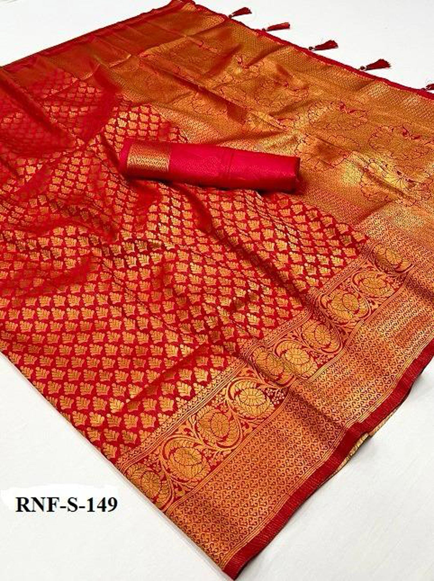 Fire Opulence Red Kanjivaram Butti Saree