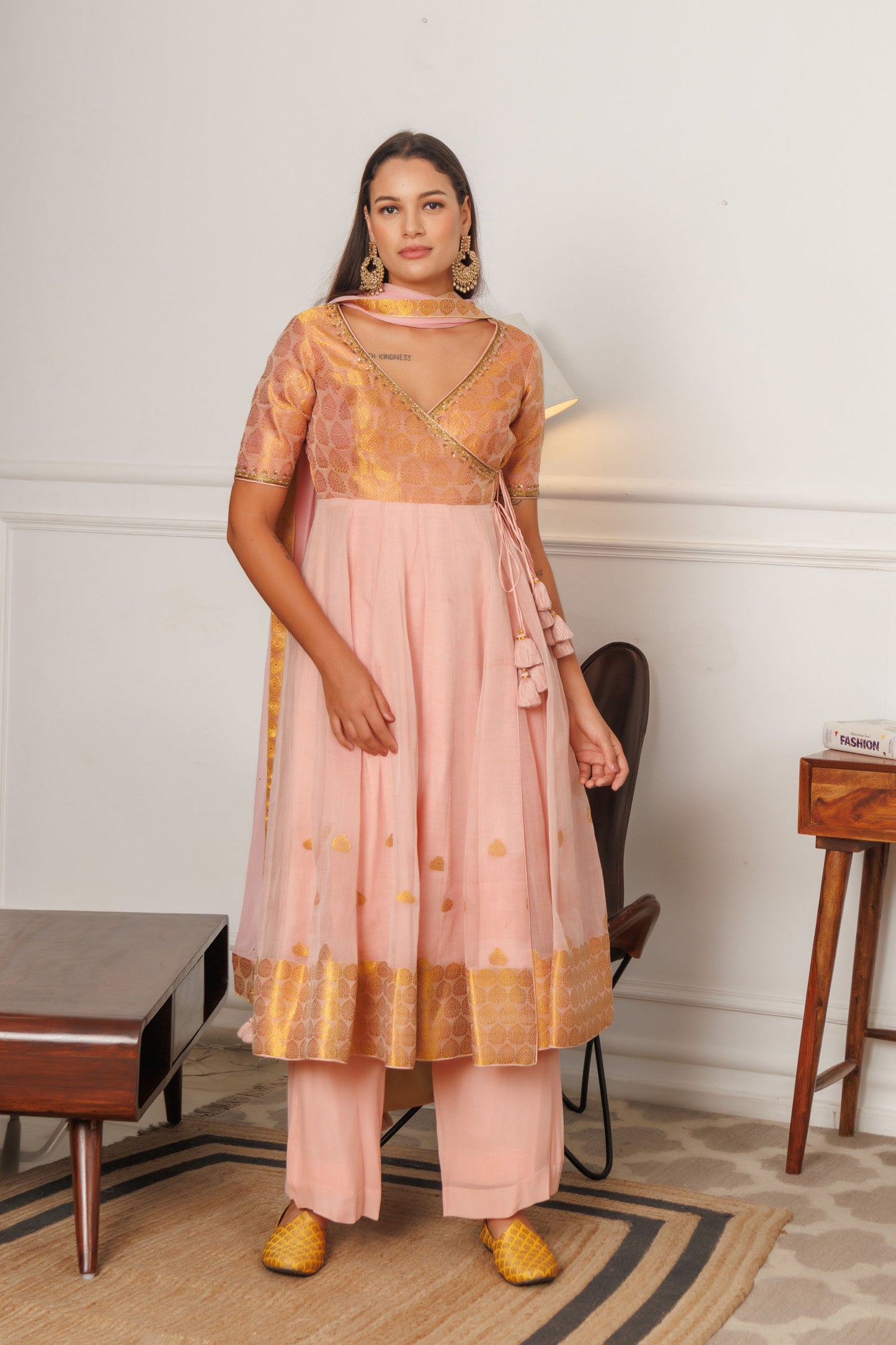 Silky Peach Hand woven Pure Assam Silk Anarkali