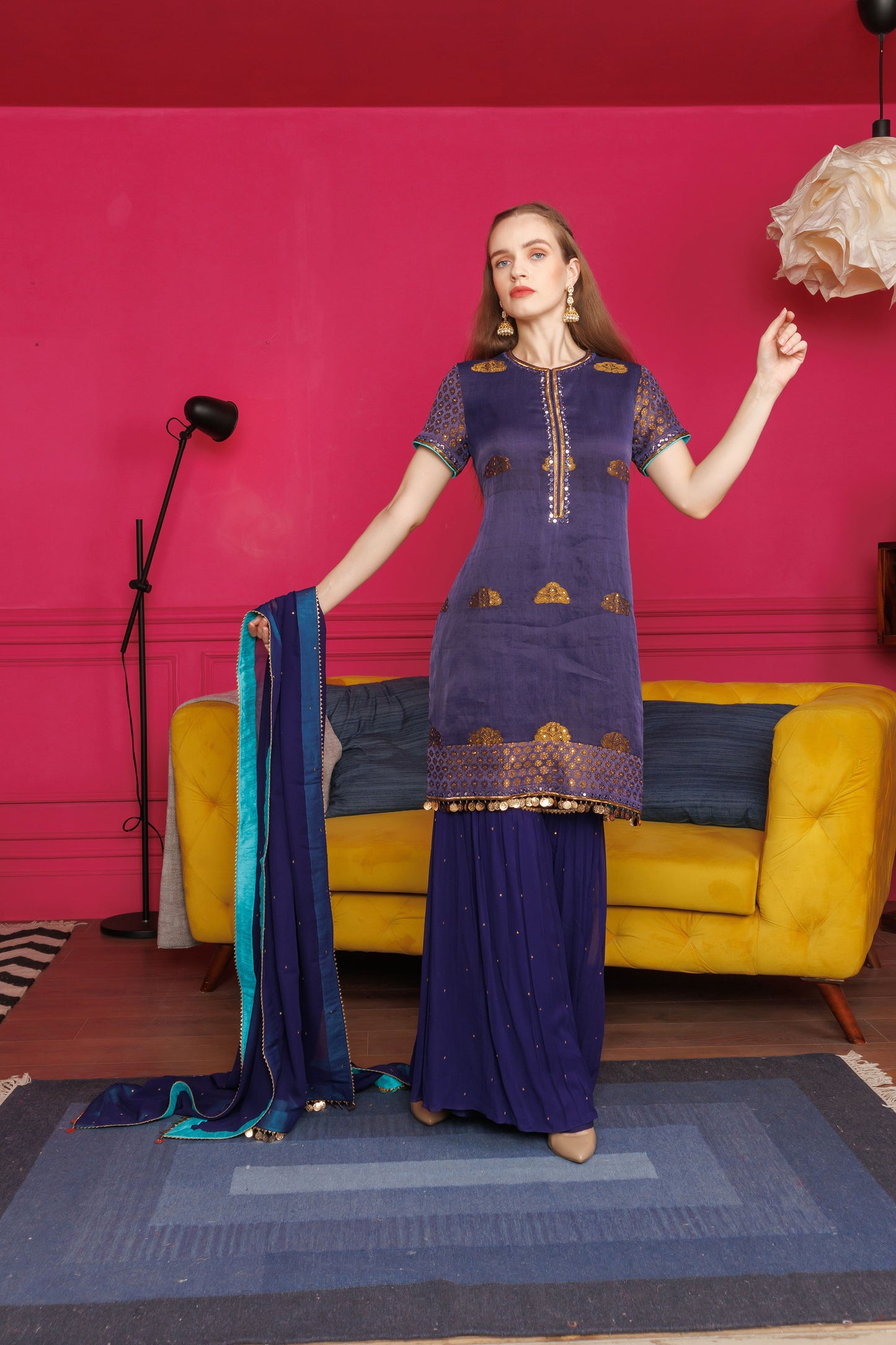 Touch of Teal Hand woven Violet Blue Assam Silk Kurta set