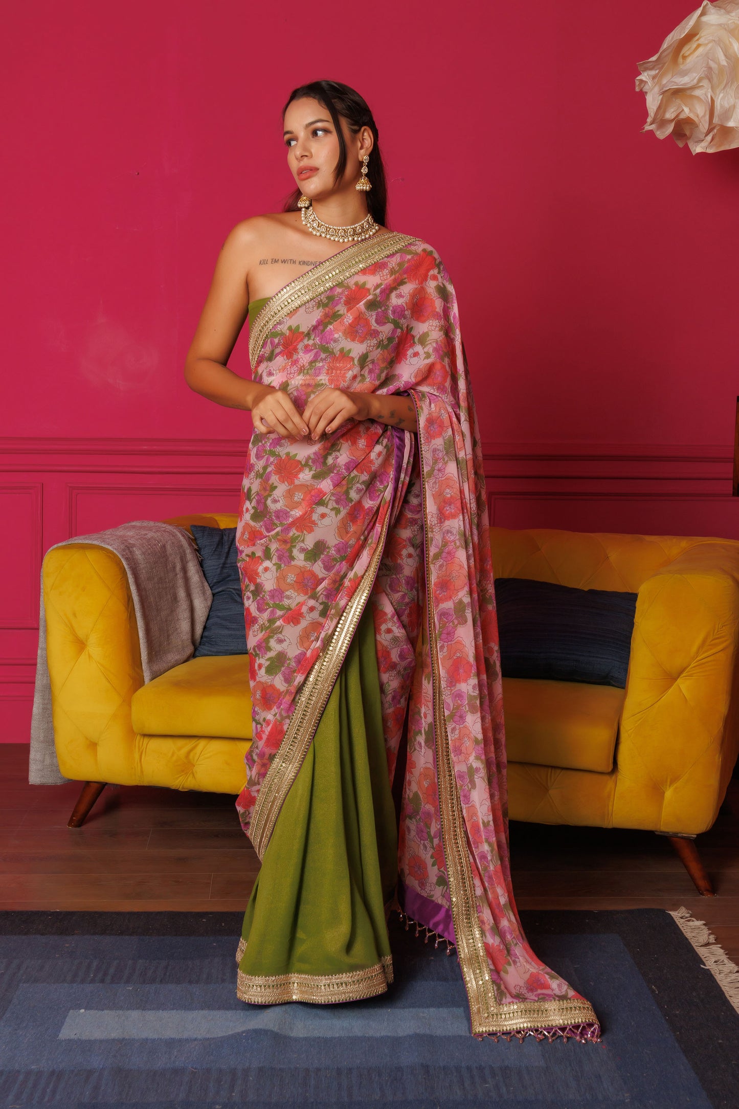 Floral Twist Chiffon two toned traditional saree