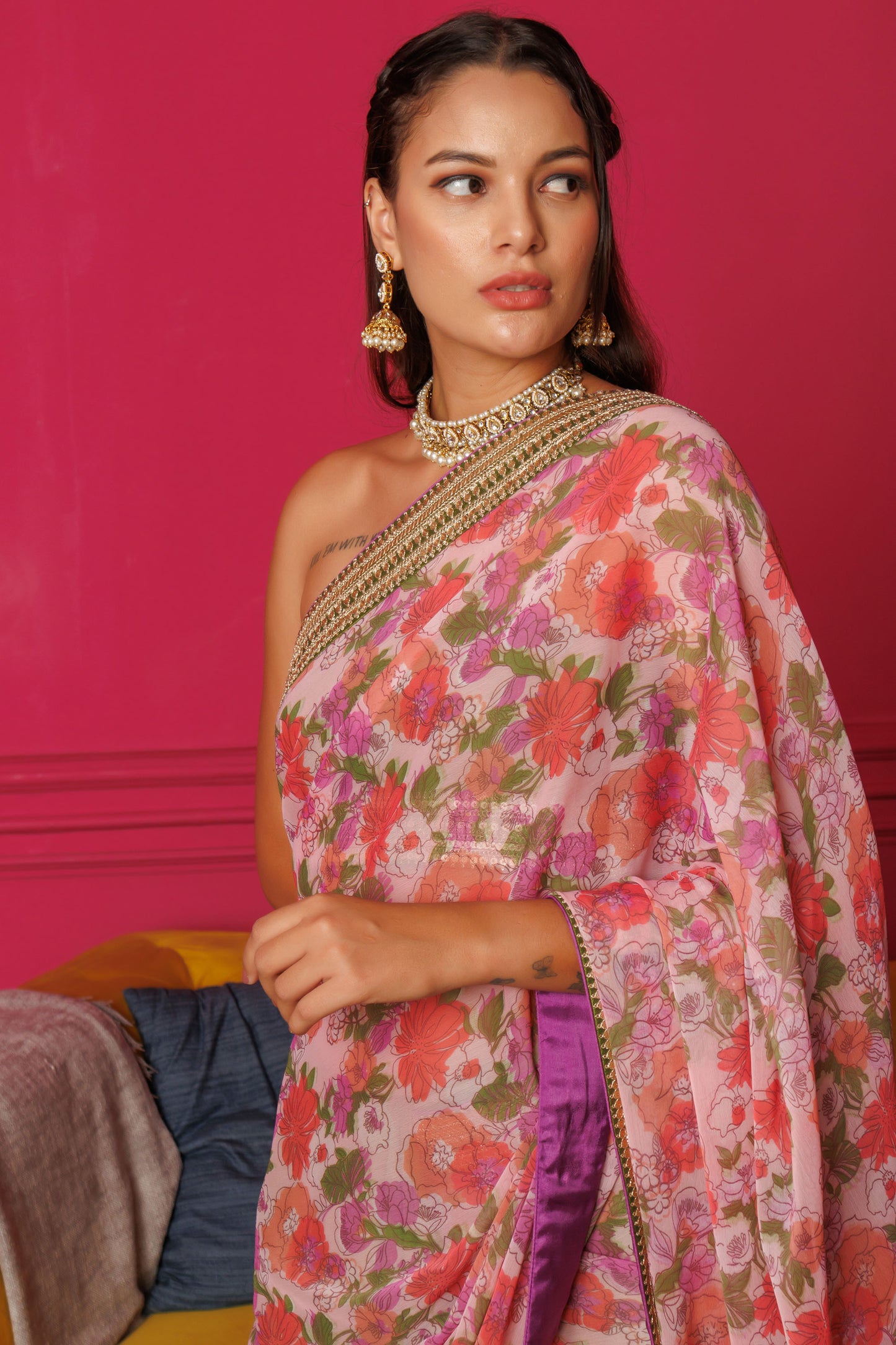 Floral Twist Chiffon two toned traditional saree