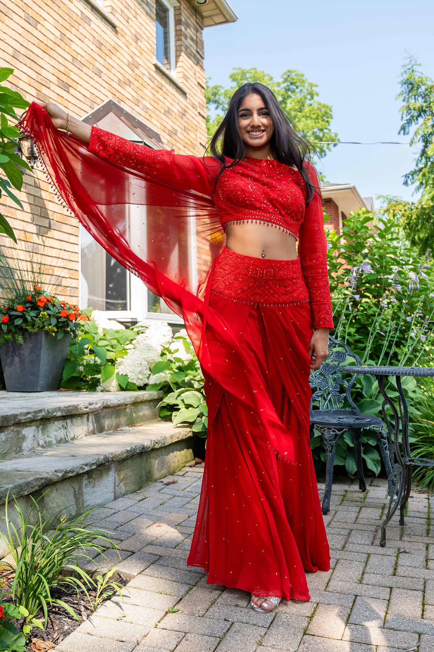 Burning Red Georgette Bridesmaid Dress