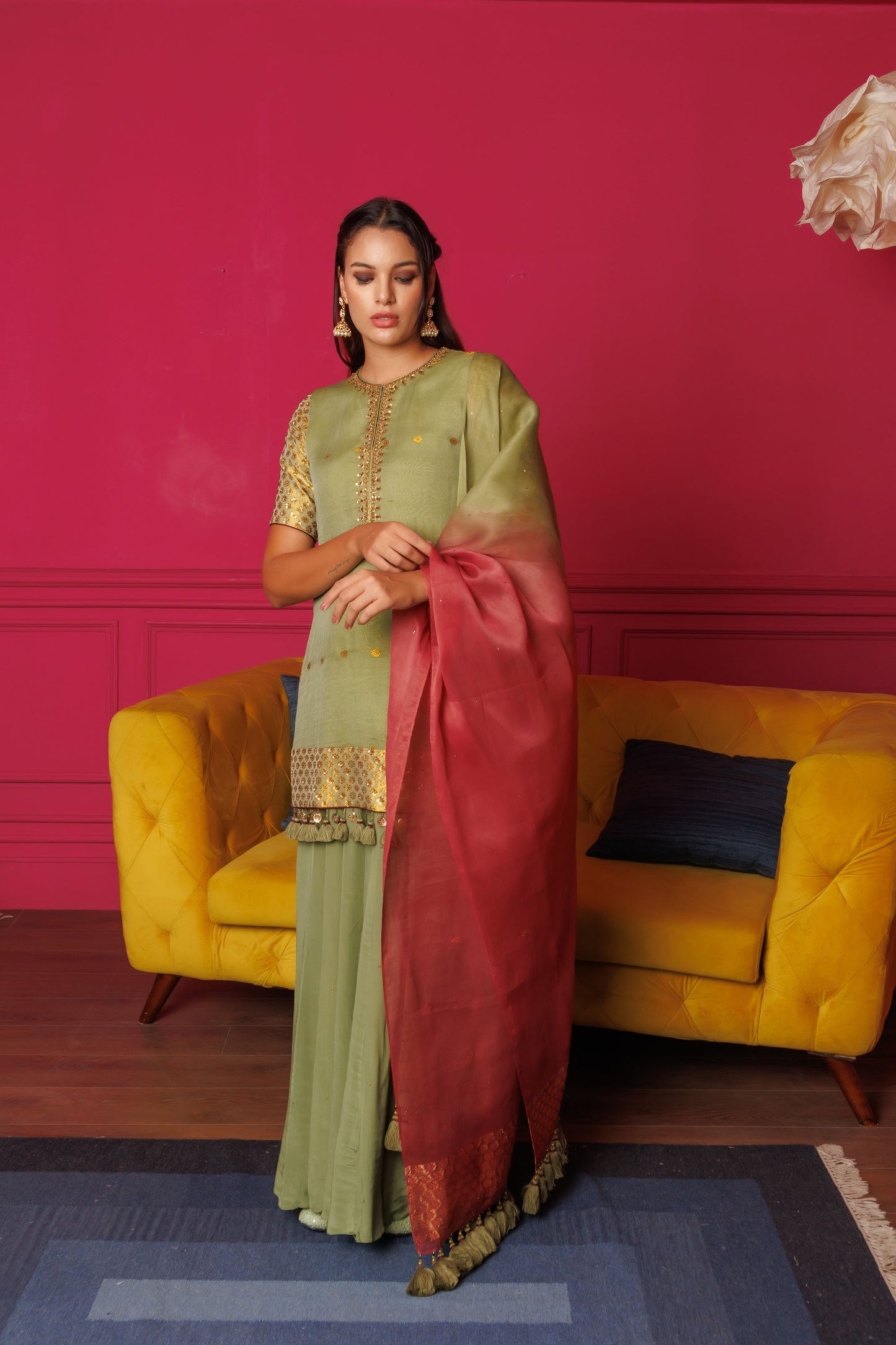 Olive Love Handwoven Green assam silk sharara