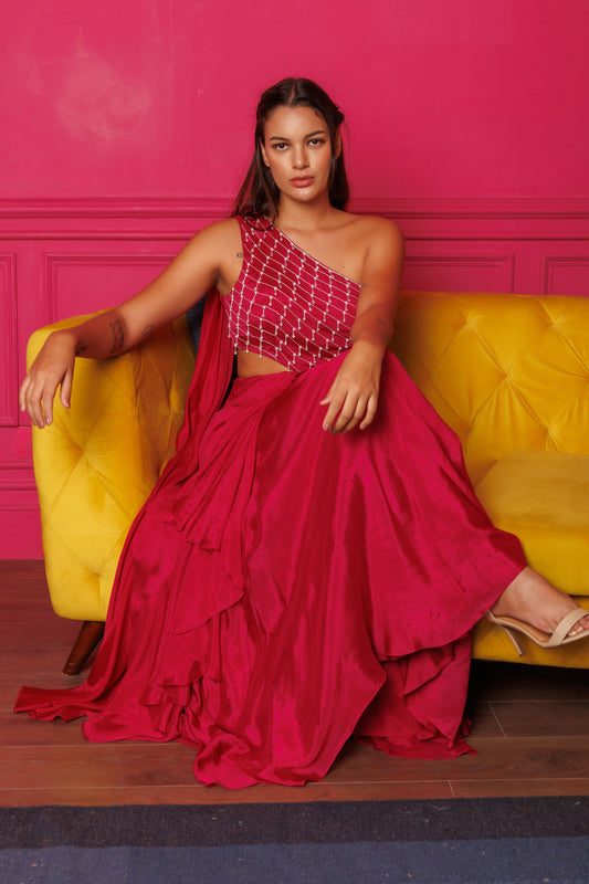 Double Trouble chinnon-chiffon Red gown