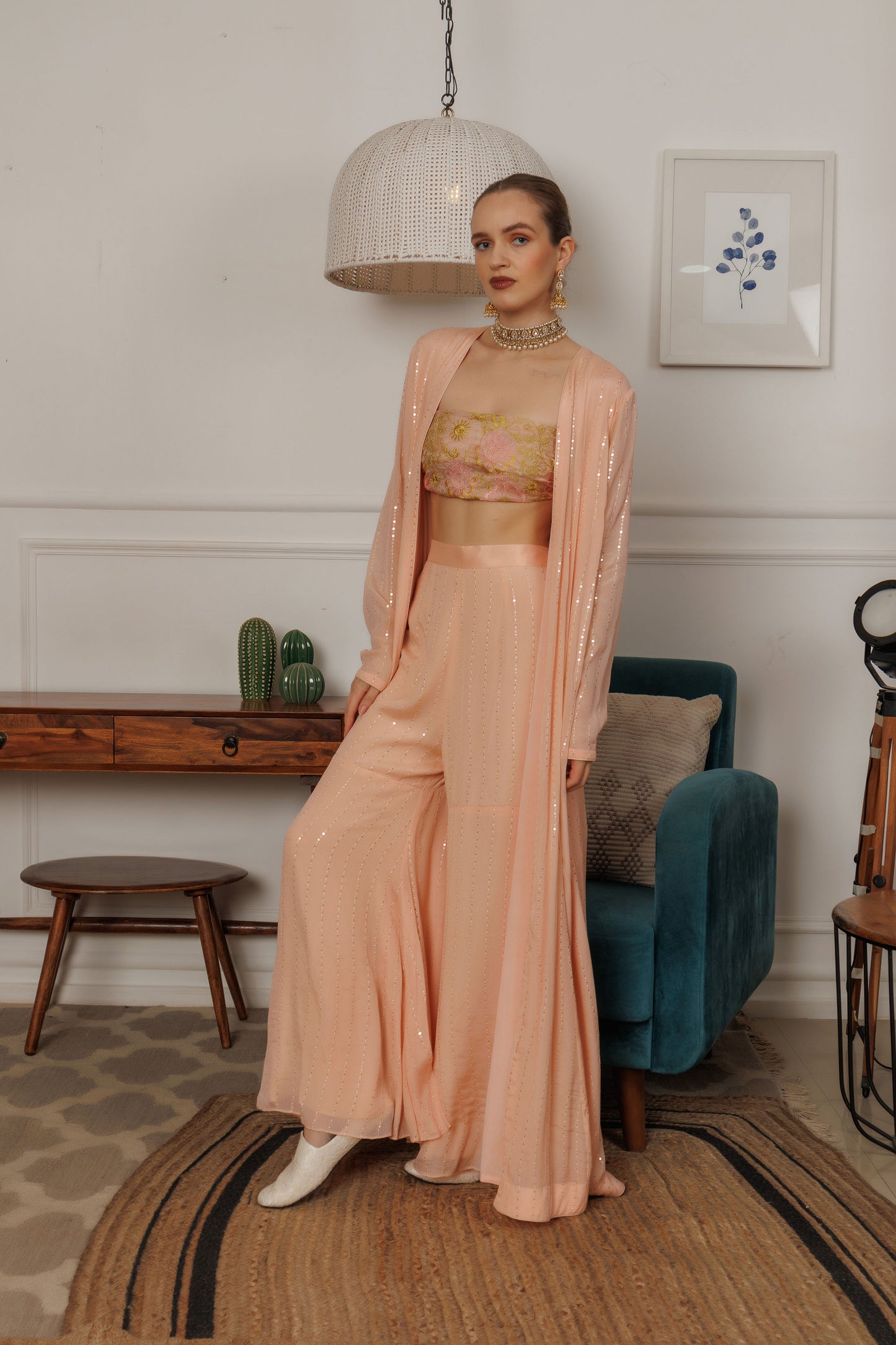 Keeping it Classy - Chinnon Embroidered Peach pant set