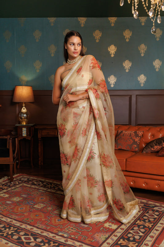 Pastel Sheers (Printed) Floral Organza saree