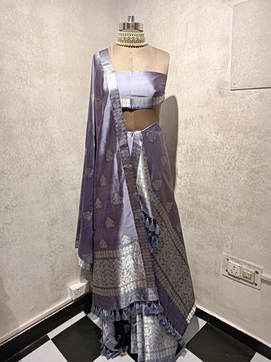 Lavender Pure Assam Silk Hand woven Mekhela chadar