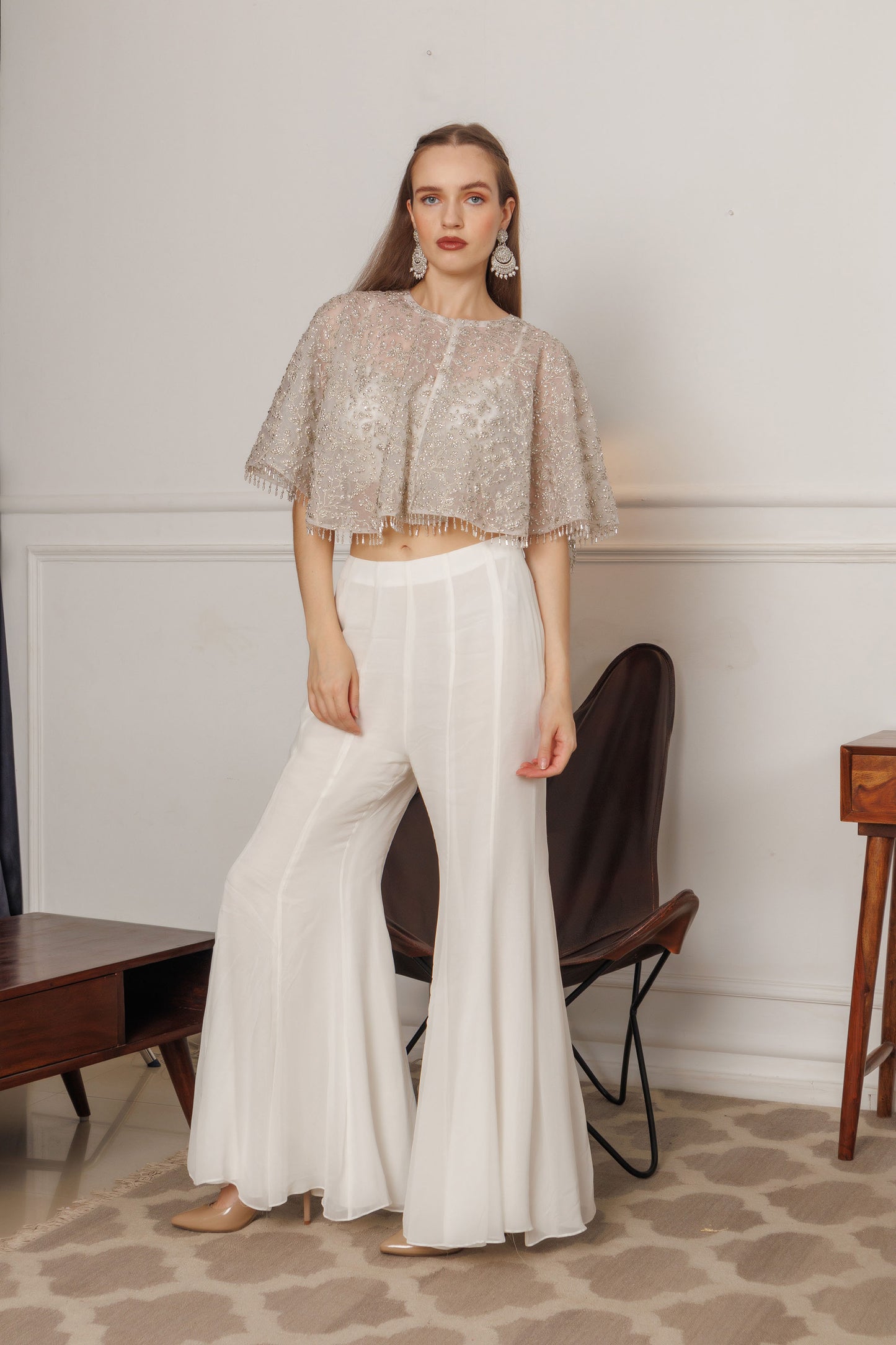 Lights, Camera, Action-  Organza white embroidered pant set