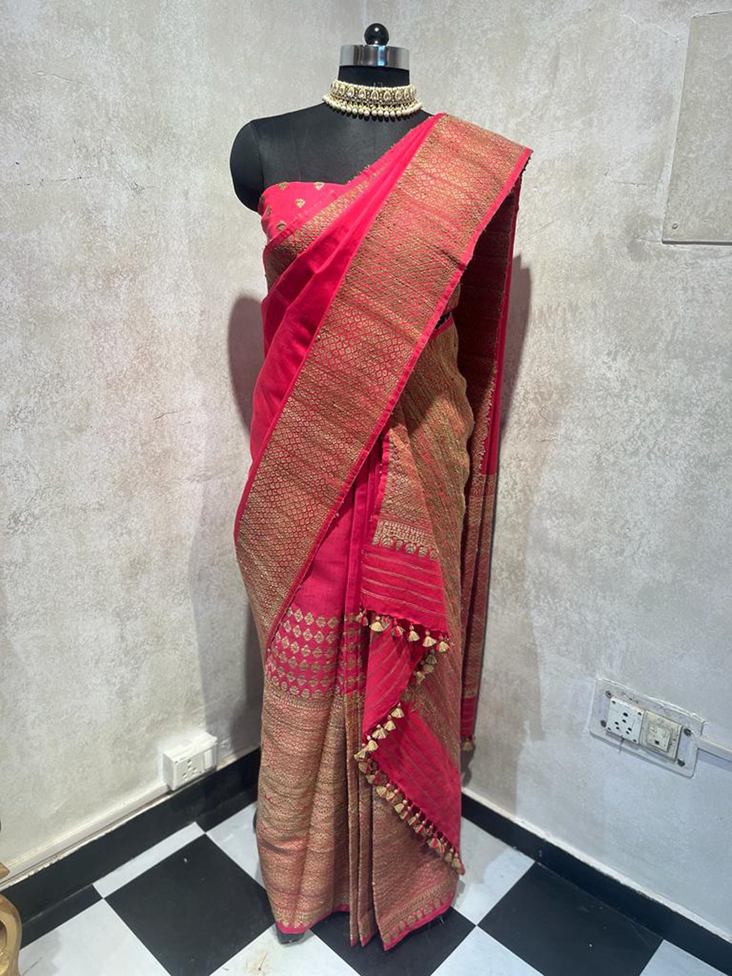 Pink Motifts & Hand Woven Assam Silk Mekhela Chador