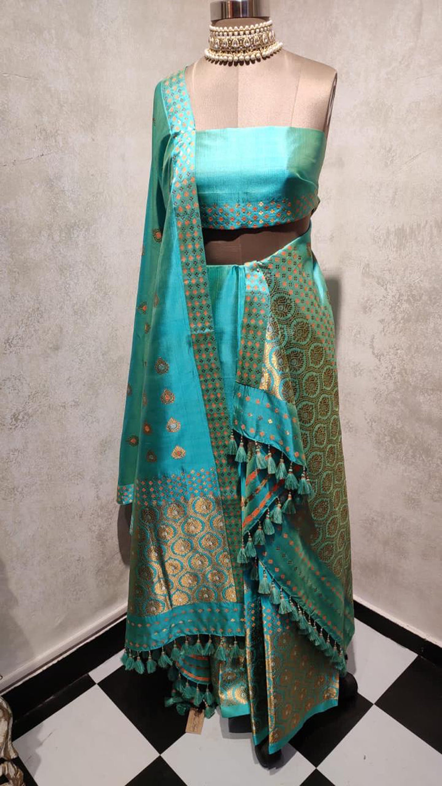 Blue Motifts & Hand Woven Assam Silk Mekhela Chador