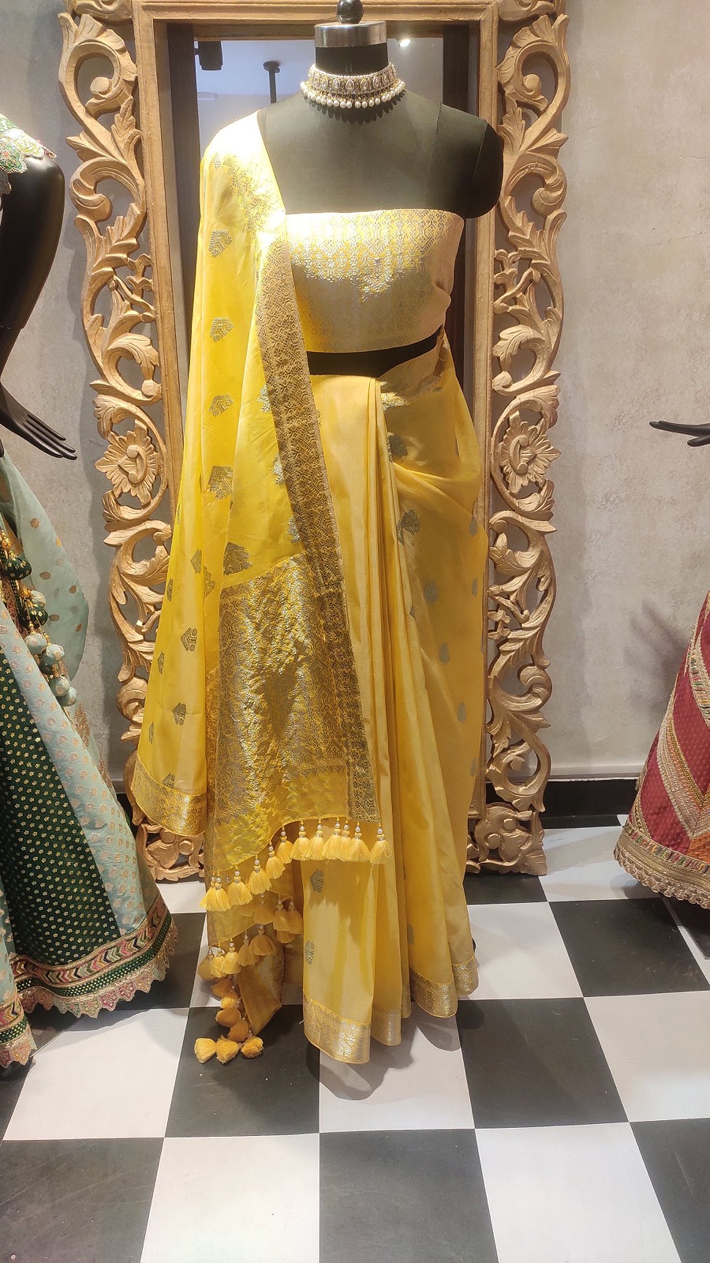 Yellow Hand Woven & Motifs Assam Silk Mekhela chador