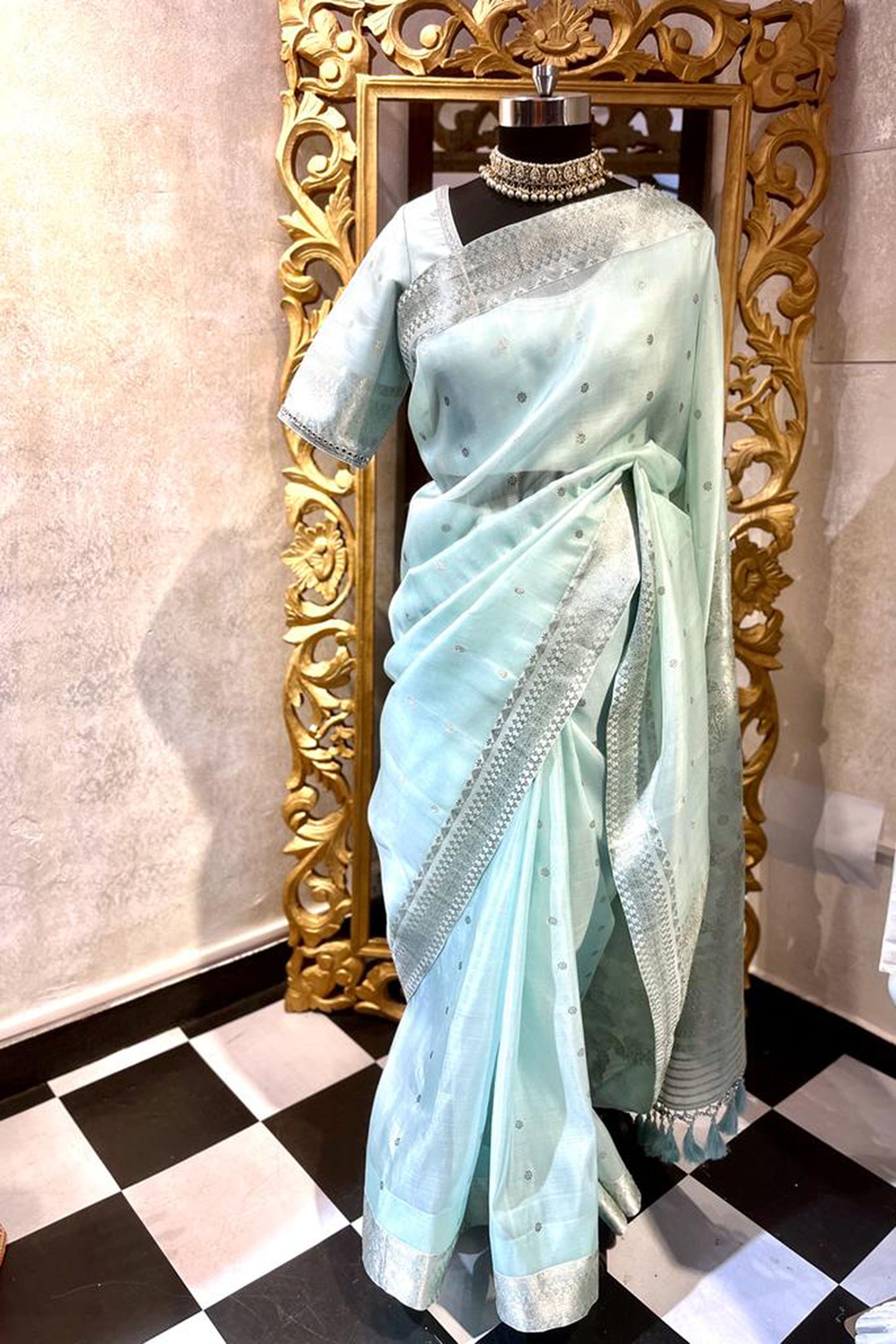 Baby Blue Hand Woven Assam Silk Saree Mekhela Chador