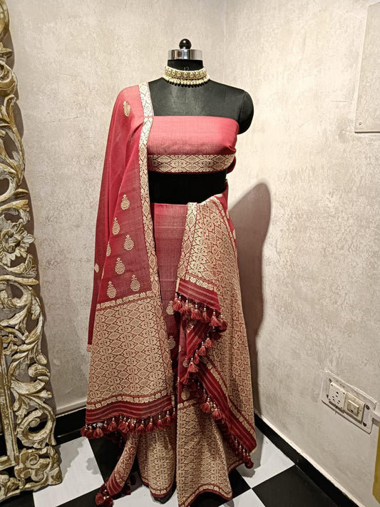 Dusty Maroon Hand Woven Assam Silk Mekhela Chador