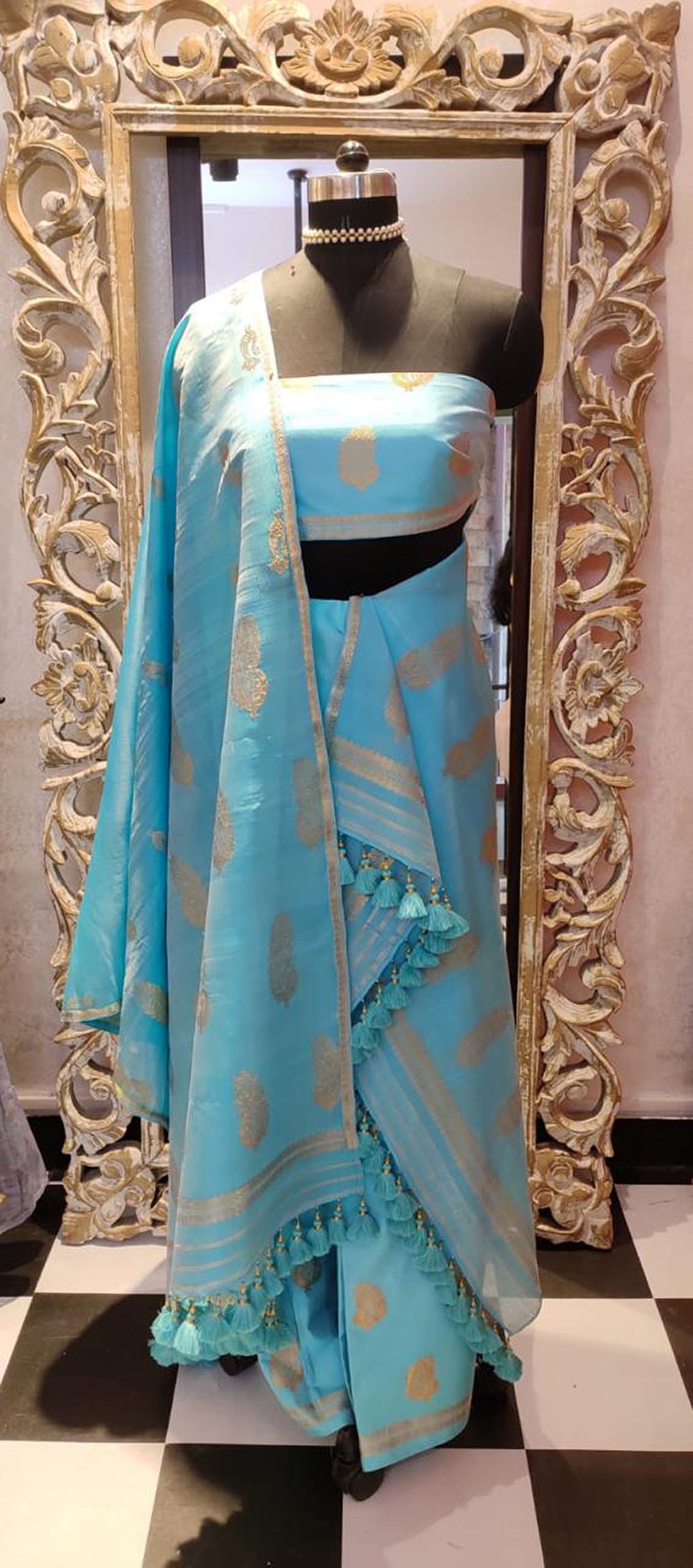 Aqua Blue Hand Woven Assam Silk Mekhela Chador