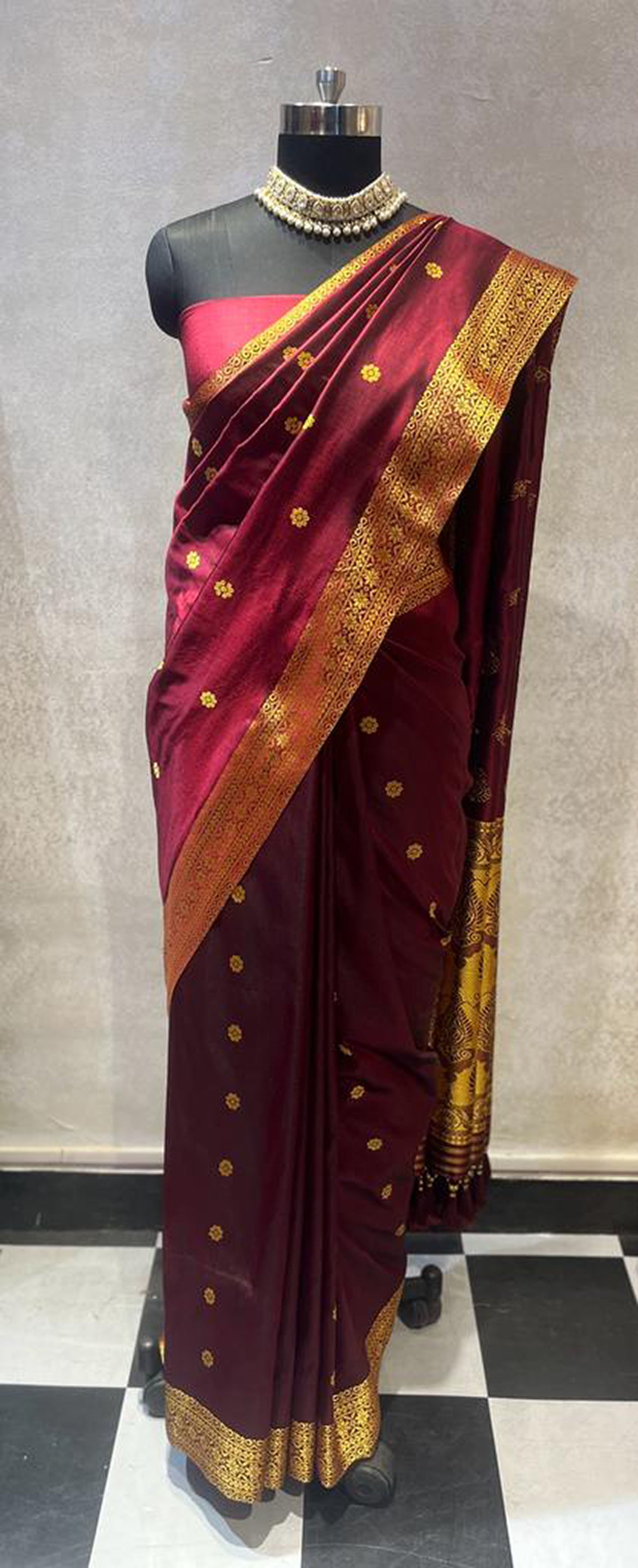 Maroon Hand Woven Assam Silk Saree