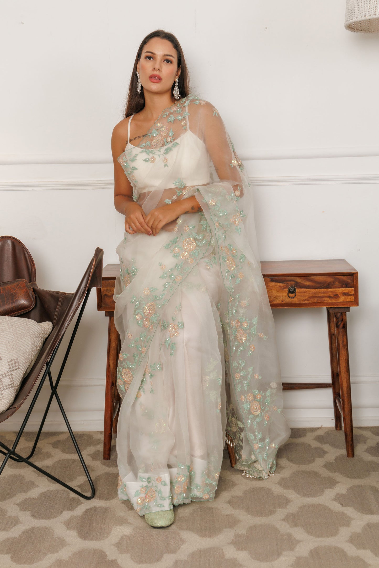 Sheer Elegance White Organza saree