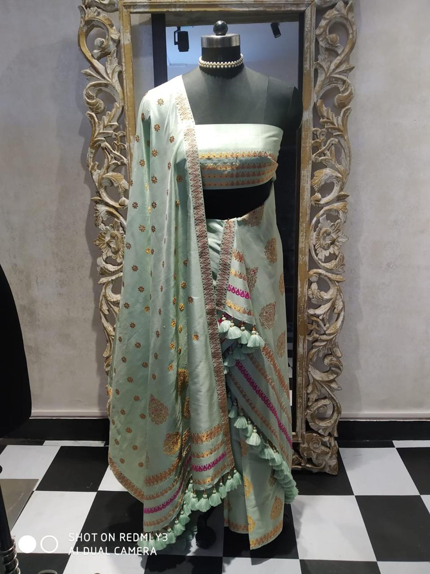 Mint Green Hand Woven Assam Silk Mekhela Chadar