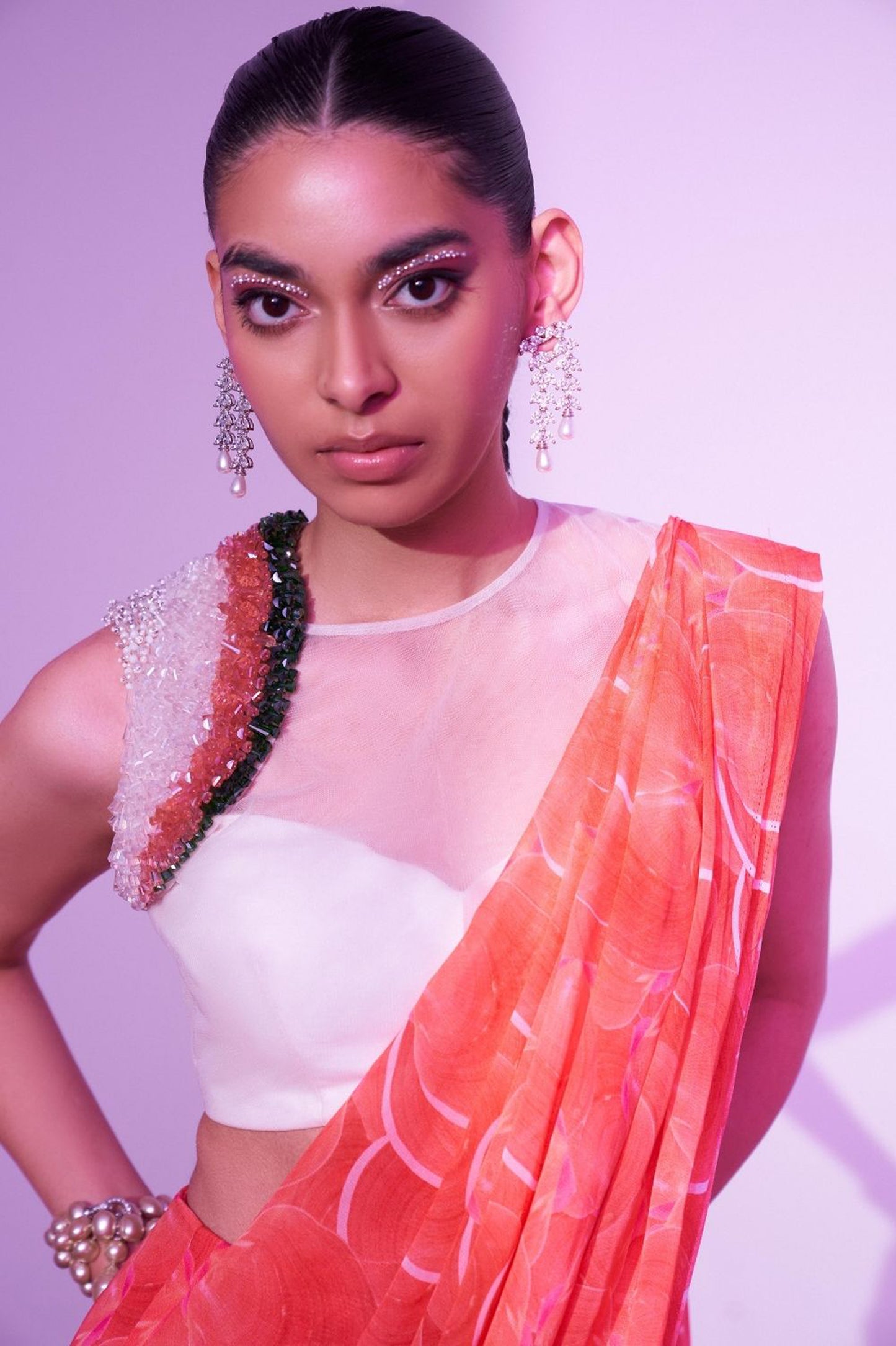 Tangerine sea Georgette saree