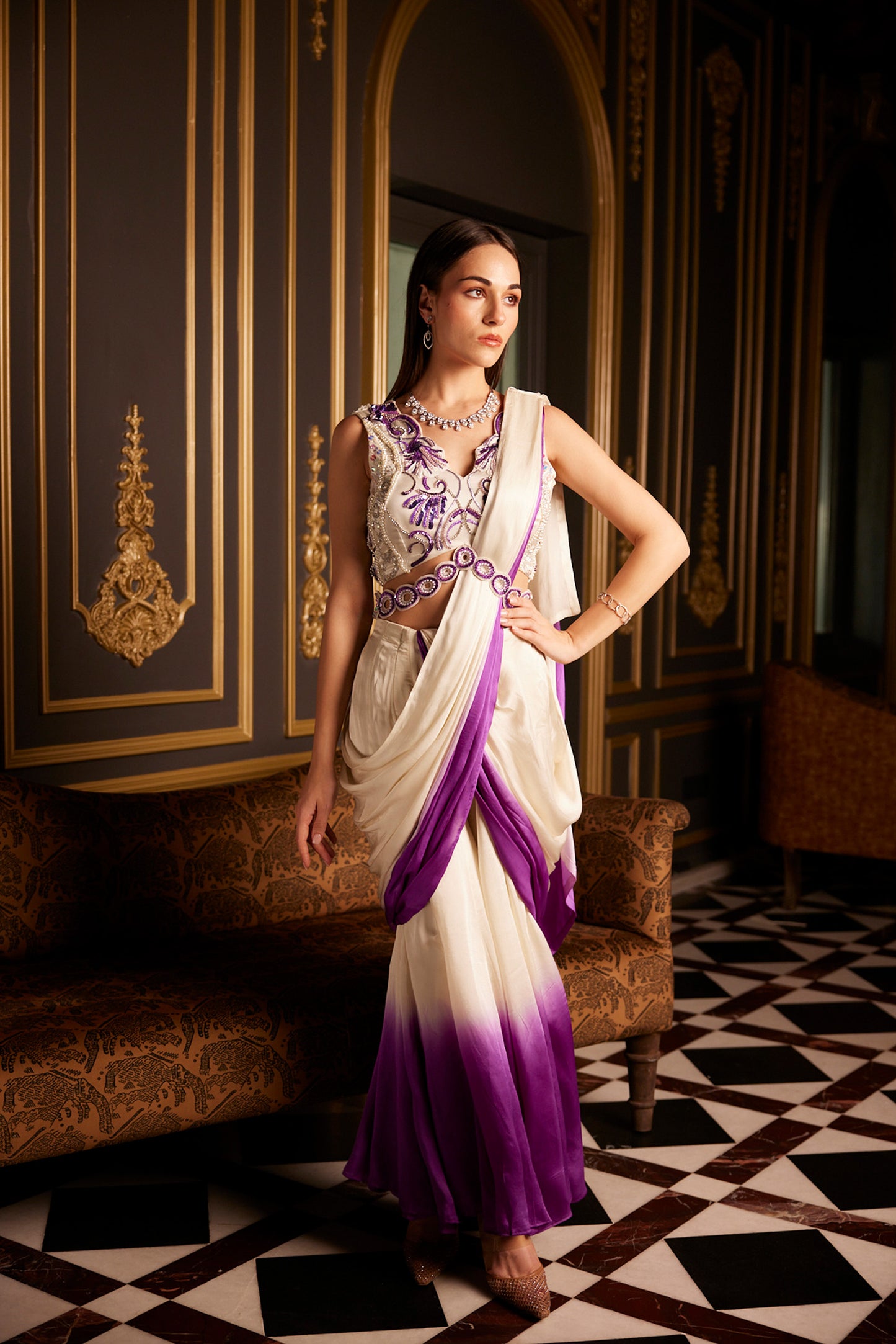 Purple Haze Ombre Drape Floraison Saree