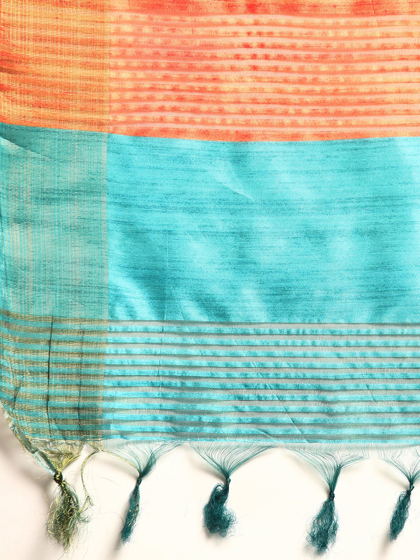 Firozi Tussar Silk saree with Temple Border