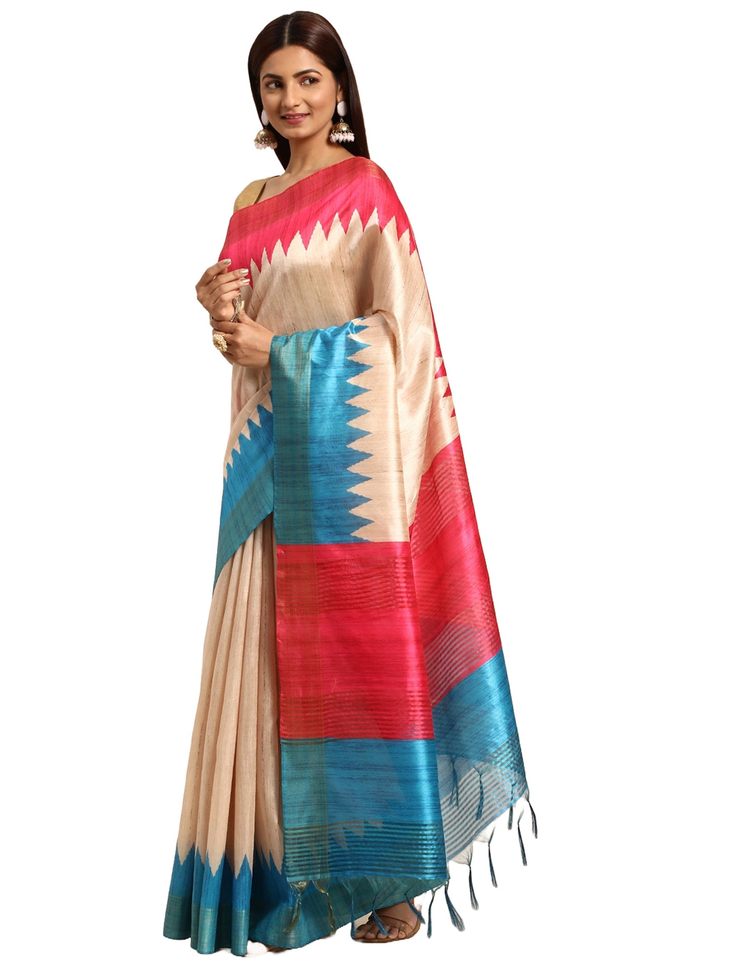 Rama Tussar Silk saree with Temple Border