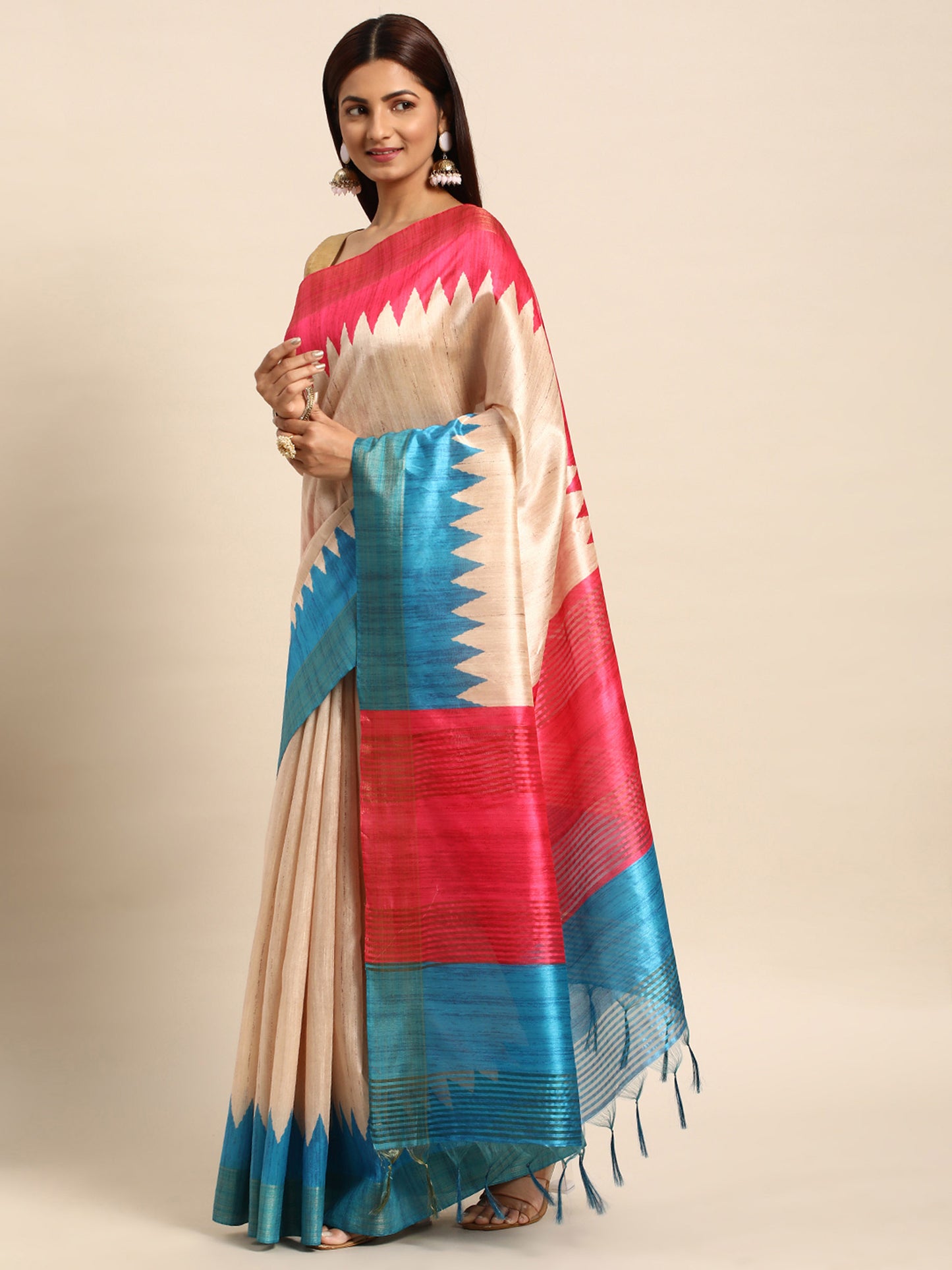 Rama Tussar Silk saree with Temple Border