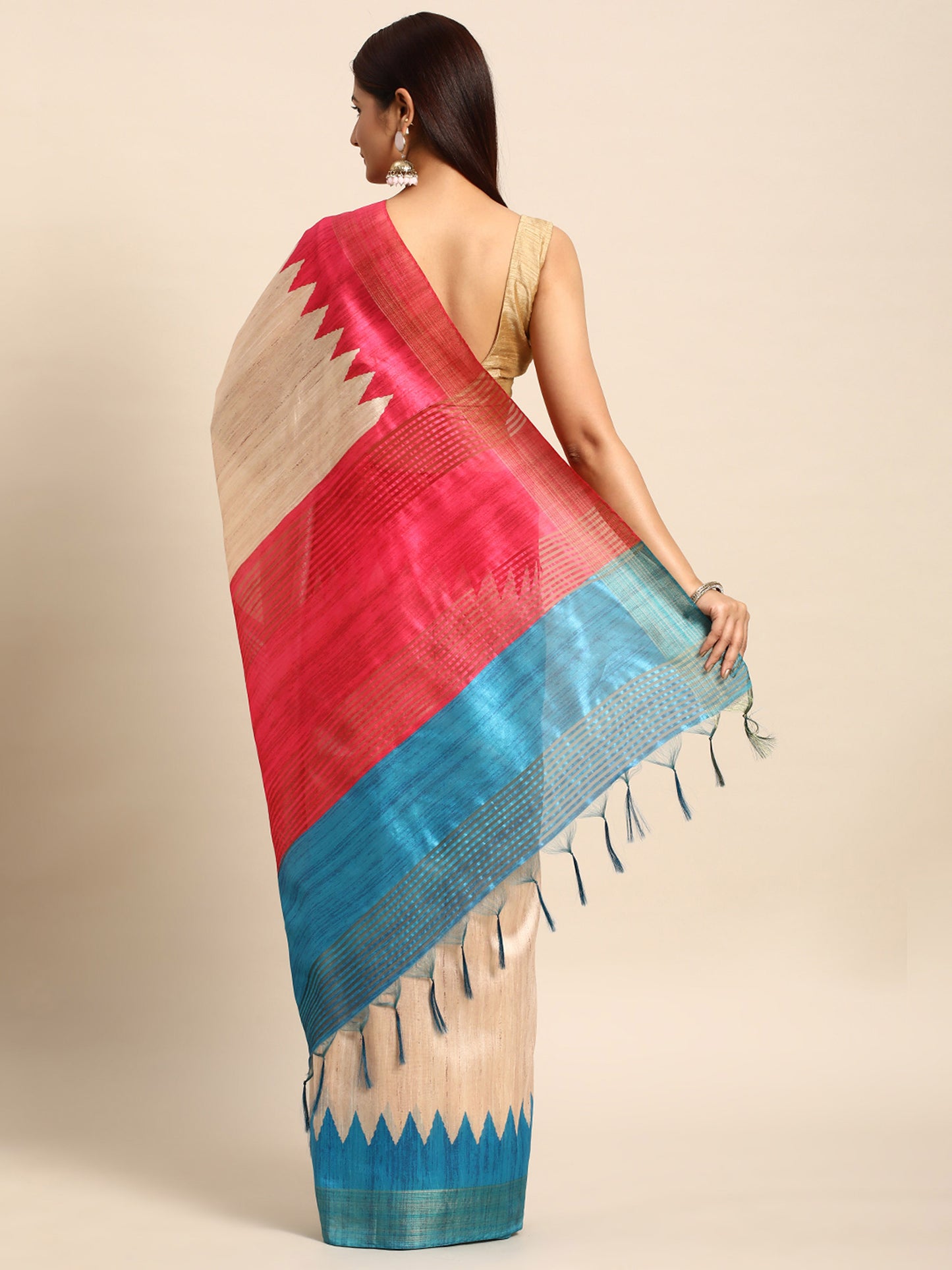 Rama Tussar Silk saree with Temple Border