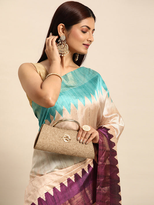 Wine Tussar Silk saree with Temple Border