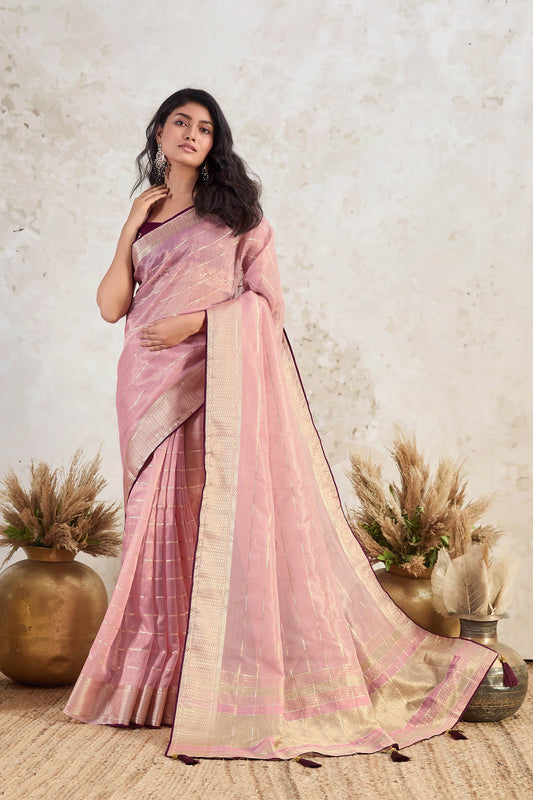 Light Pink Zari Ishkiya Tissue Silk Saree