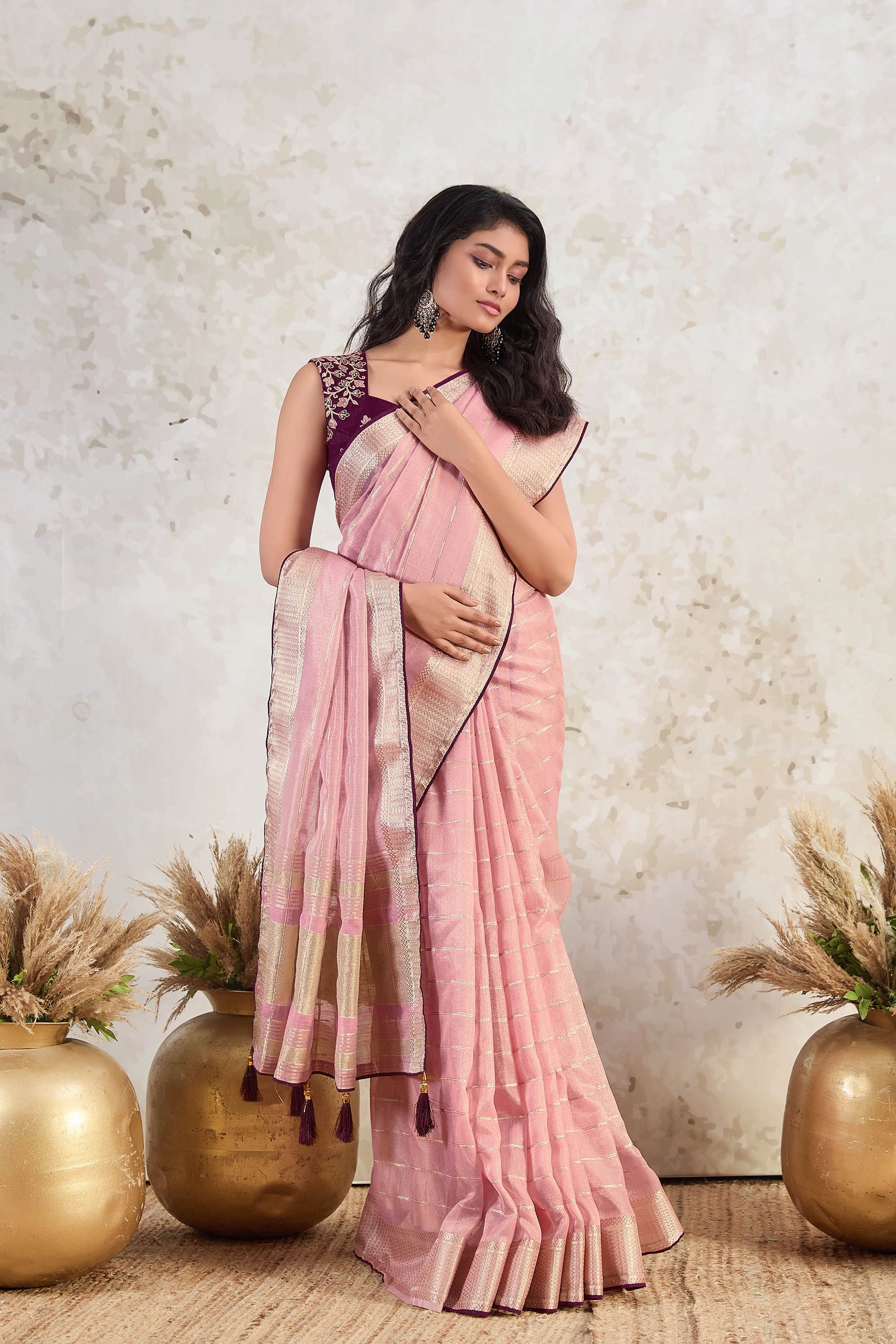 Light Pink Zari Ishkiya Tissue Silk Saree