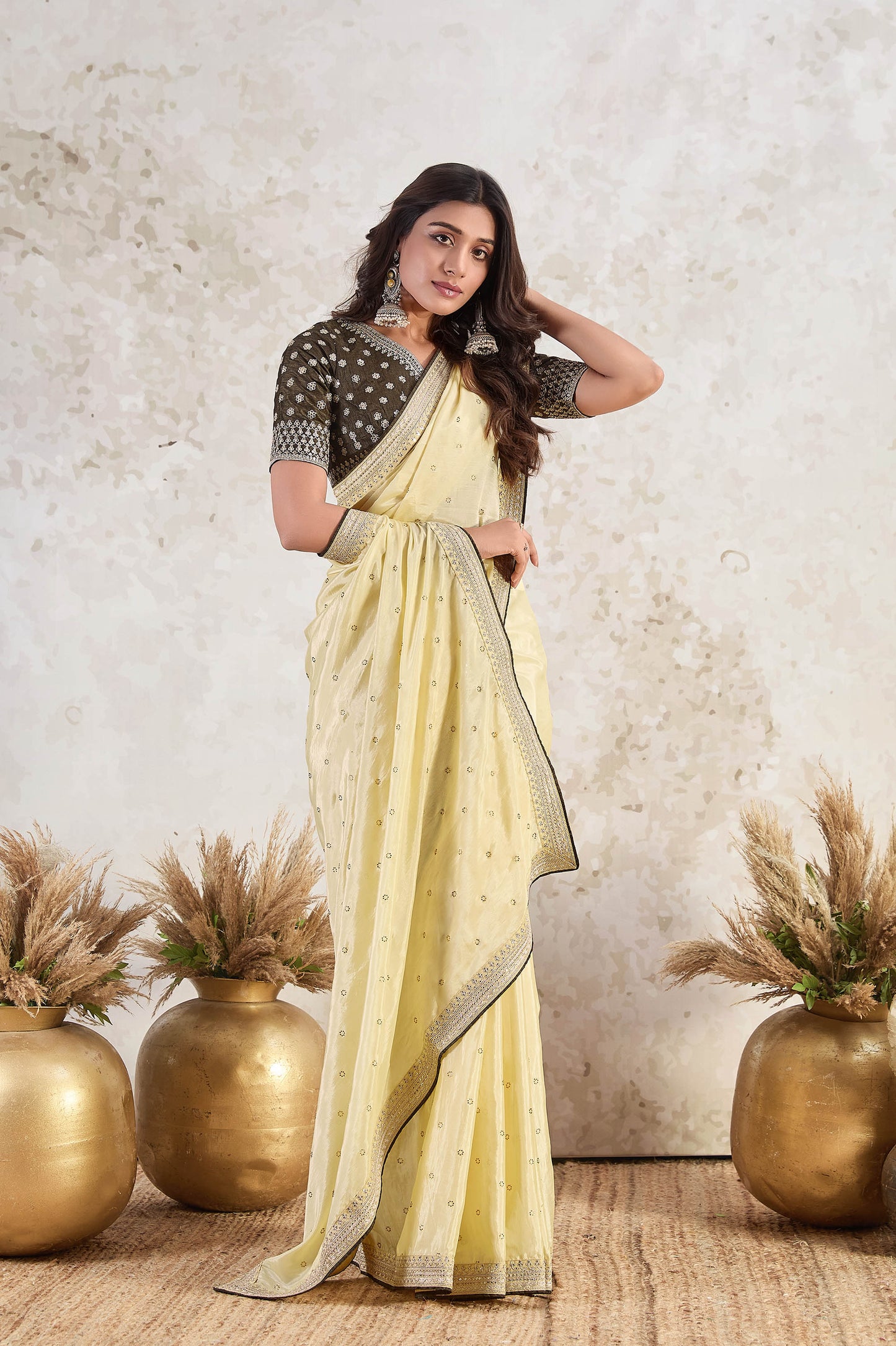 Lemon Yellow Ishkiya Blueberry Silk Saree