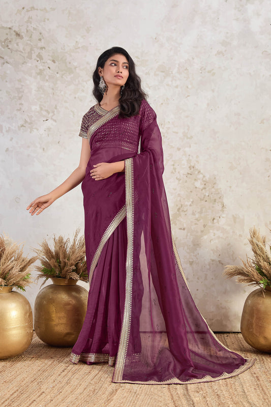 Wine Ishkiya Tissue Silk Saree