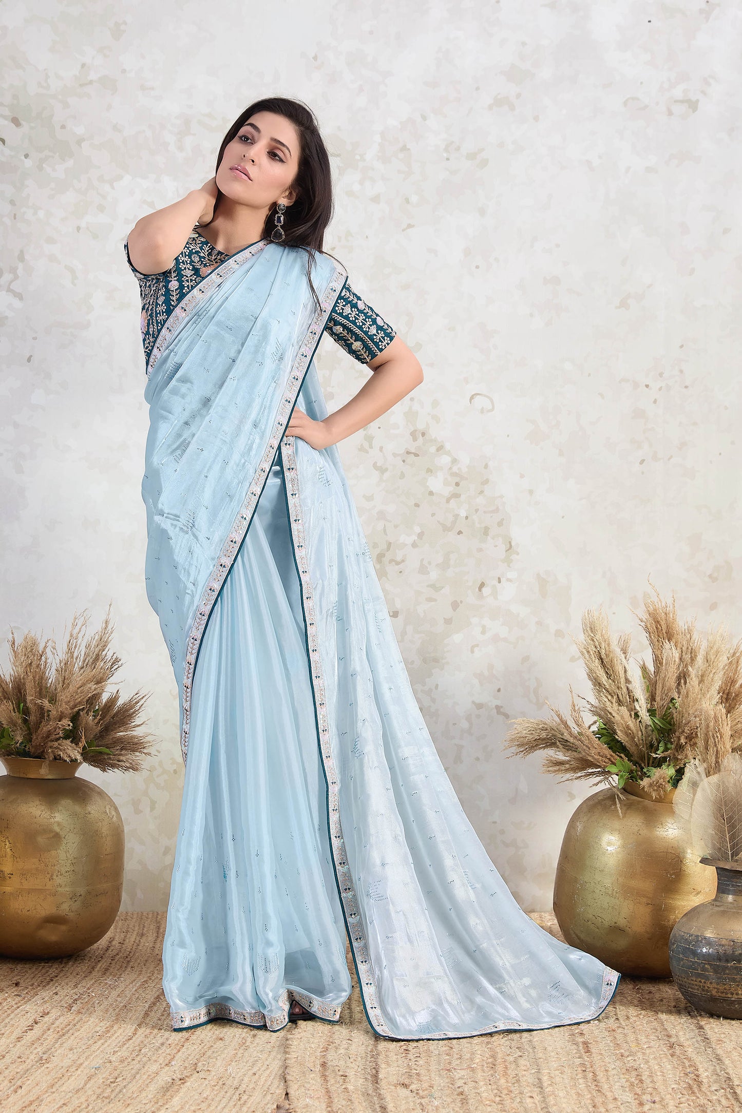 Sky Blue Ishkiya Glass Tissue Silk Saree