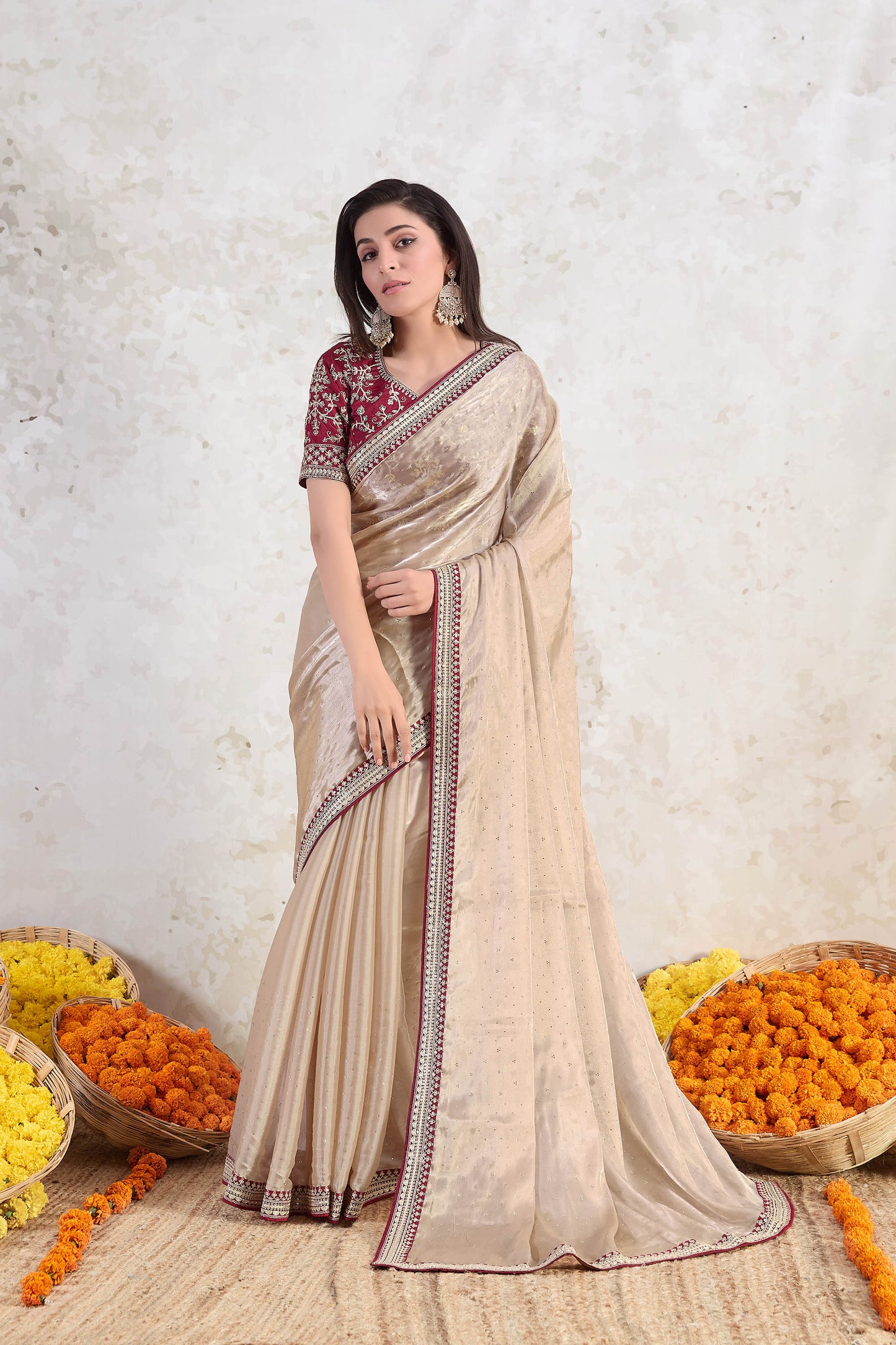 Beige Ishkiya Glass Tissue Silk Saree