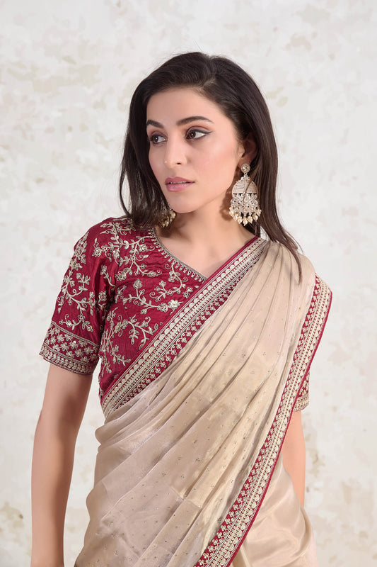 Beige Ishkiya Glass Tissue Silk Saree