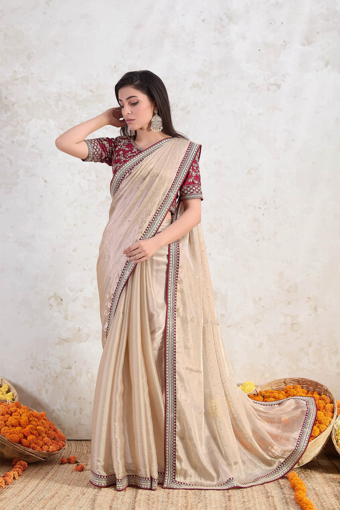 Beige Ishkiya Glass Tissue Silk Saree