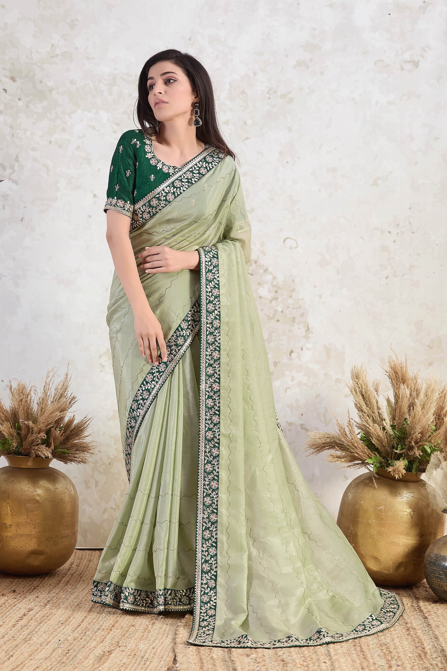 Pista green Ishkiya Georgette Tissue Silk Saree