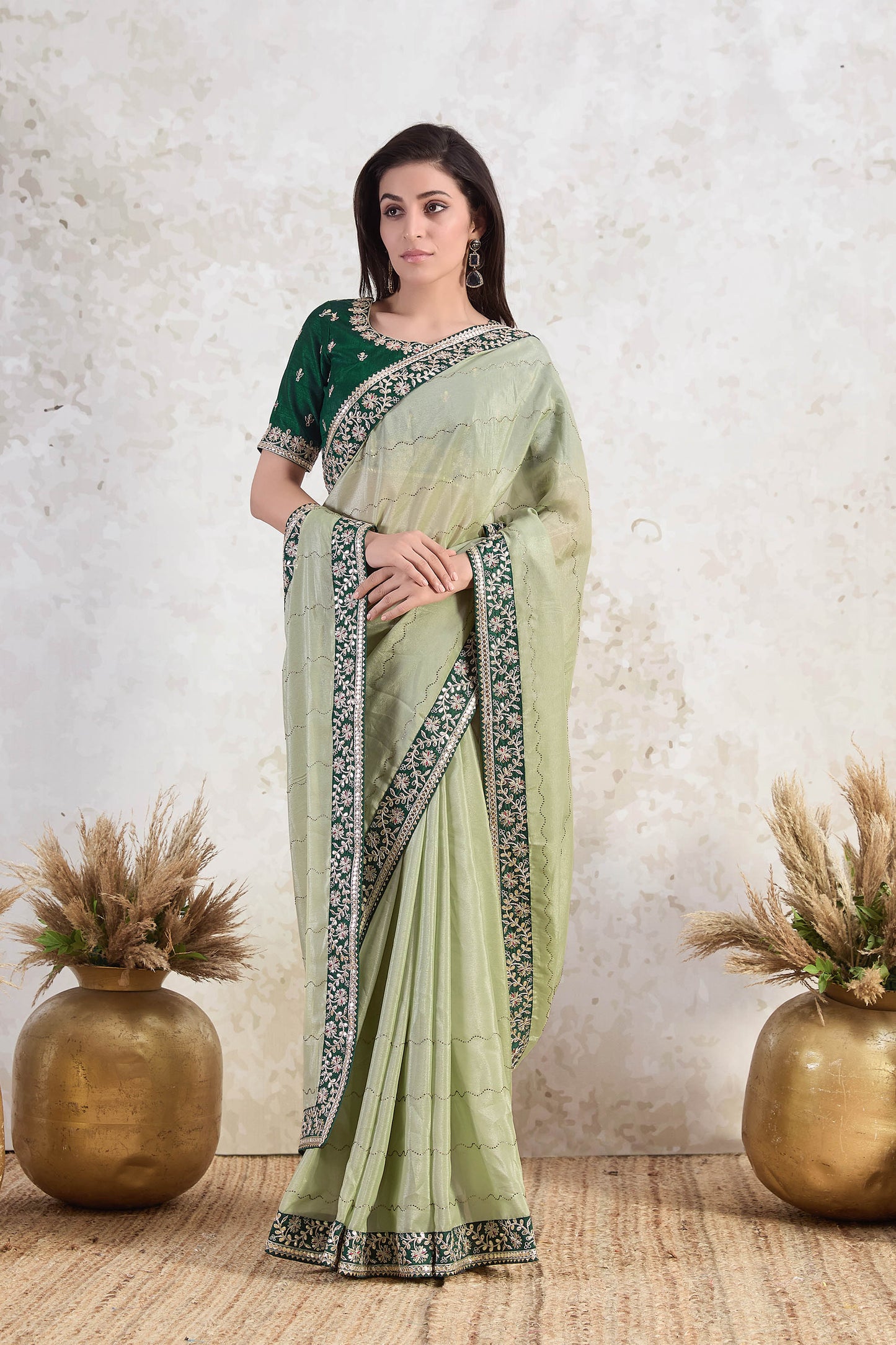 Pista green Ishkiya Georgette Tissue Silk Saree