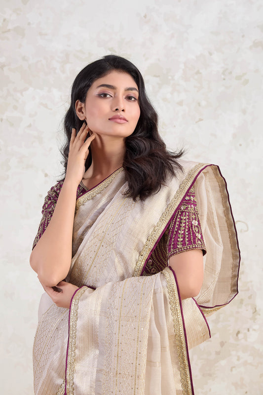 Off white Ishkiya Tissue Silk Zari Saree